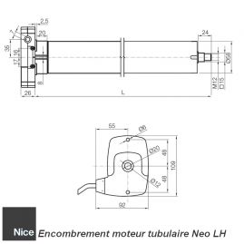 Encombrement moteur tubulaire Nice Neo LH