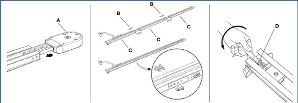 étape d'assemblage du rail dans la pose de moteur de garage