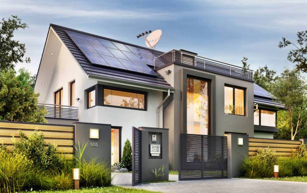 maison moderne avec des panneaux solaires